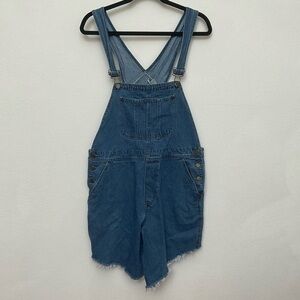 HAIKS Vintage Dark Wash Raw Hem Overall Shorts Size Large Spring Summer Boho Y2K